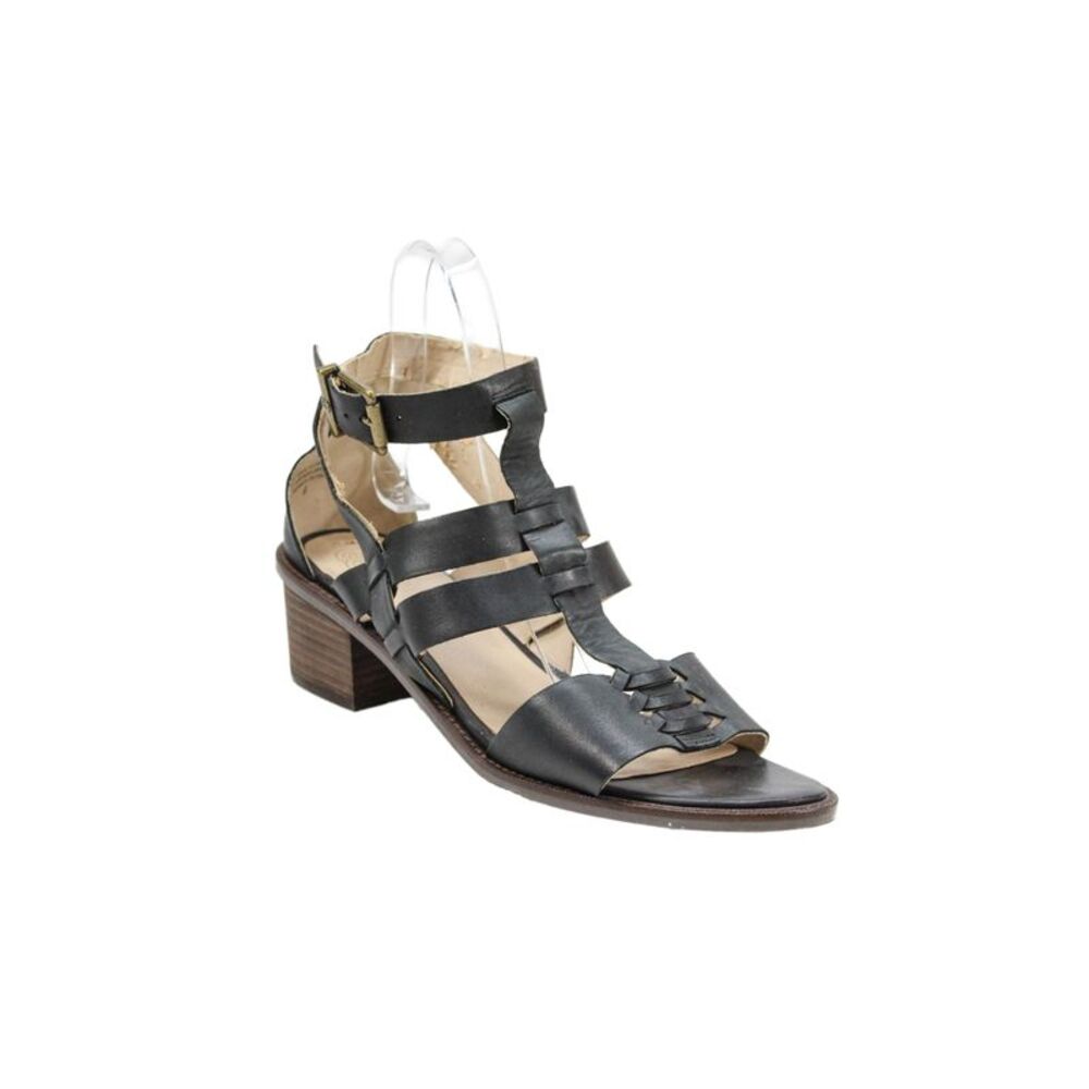 Elliott Lucca Womens Block Heel Leather Ankle Strap Sandals Black Size 9